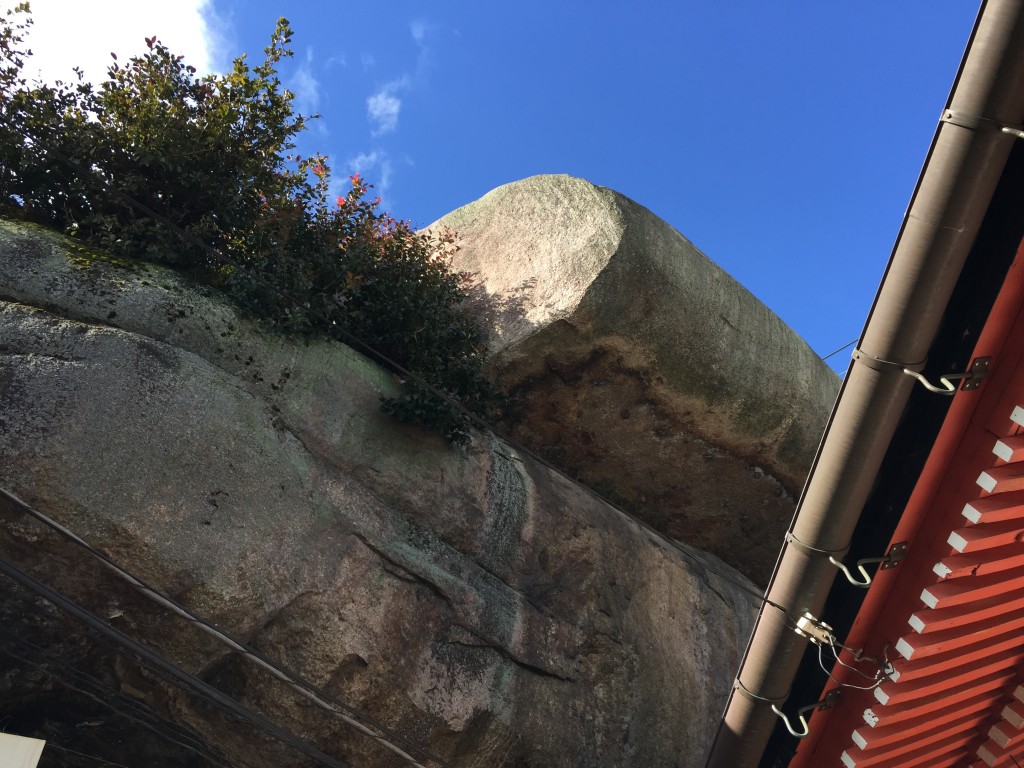 岩をしたから見上げる。